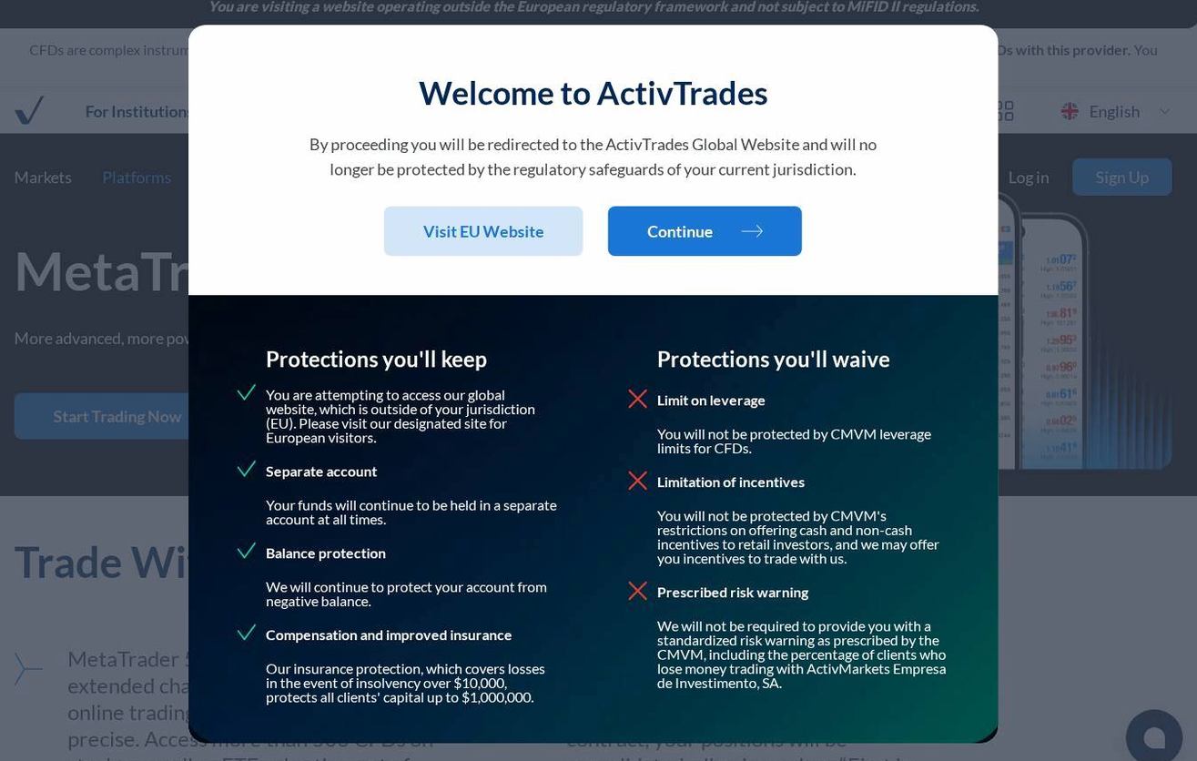 The platform page on the ActivTrades website