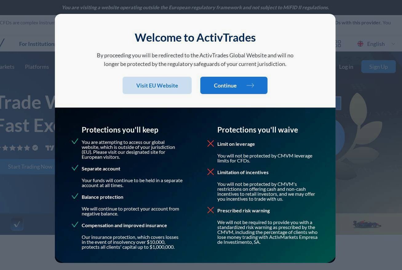 Screenshot of the ActivTrades website
