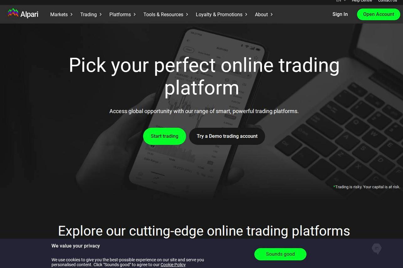 The platform page on the Alpari website