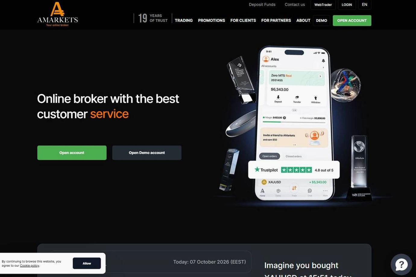 Screenshot of the AMarkets website