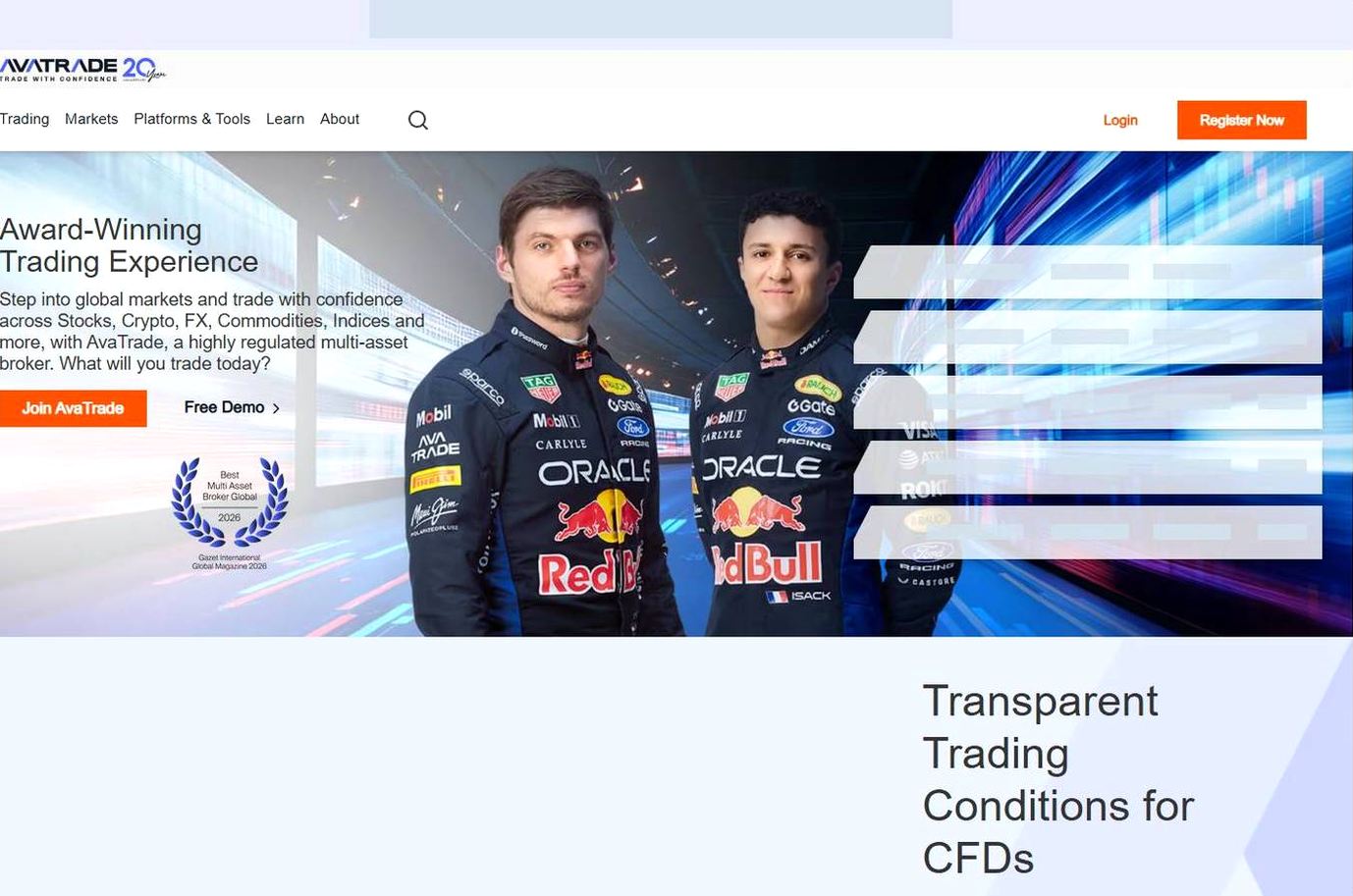Screenshot of the AvaTrade website