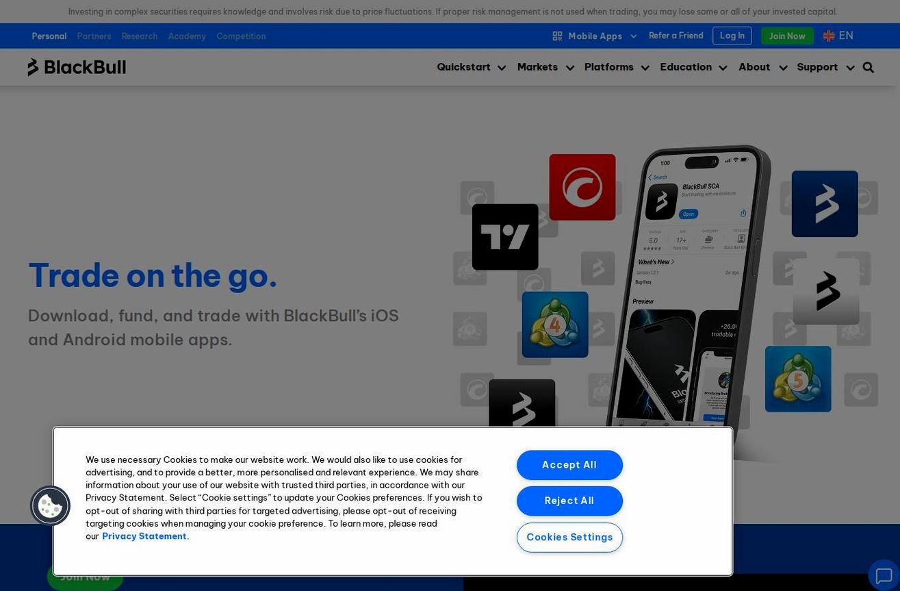 The platform page on the BlackBull Markets website