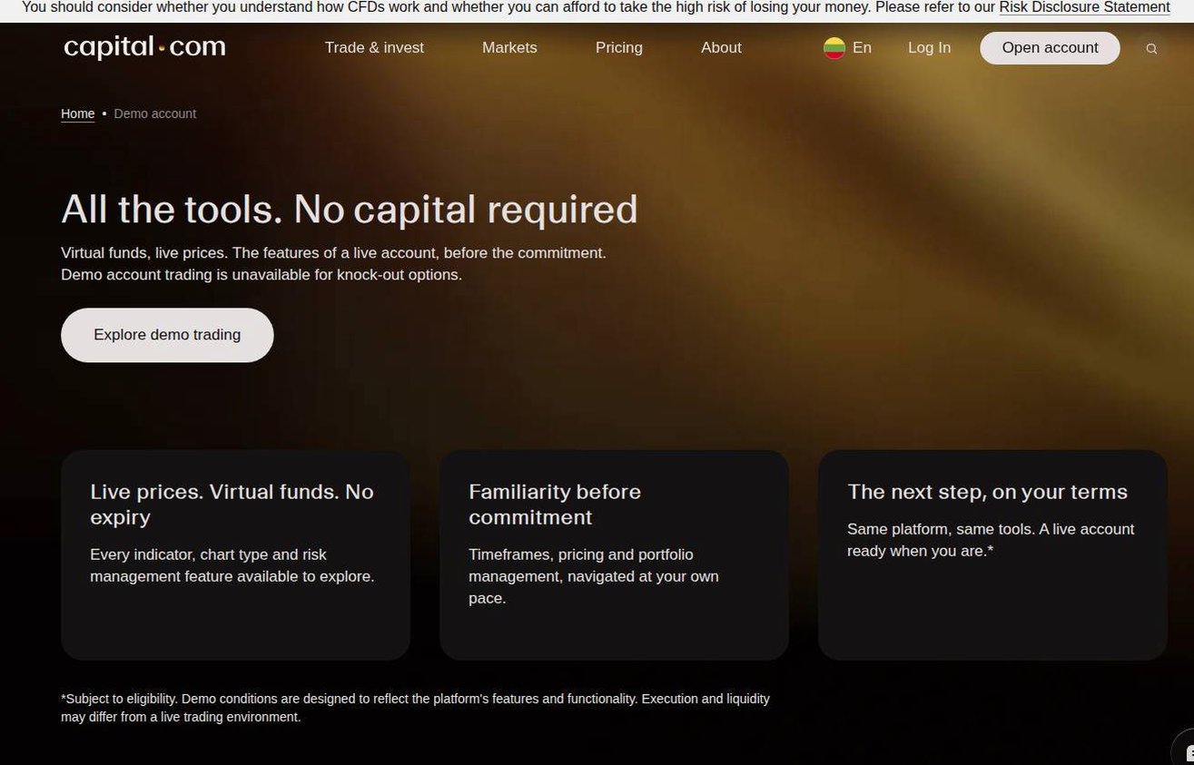 The platform page on the Capital.com website