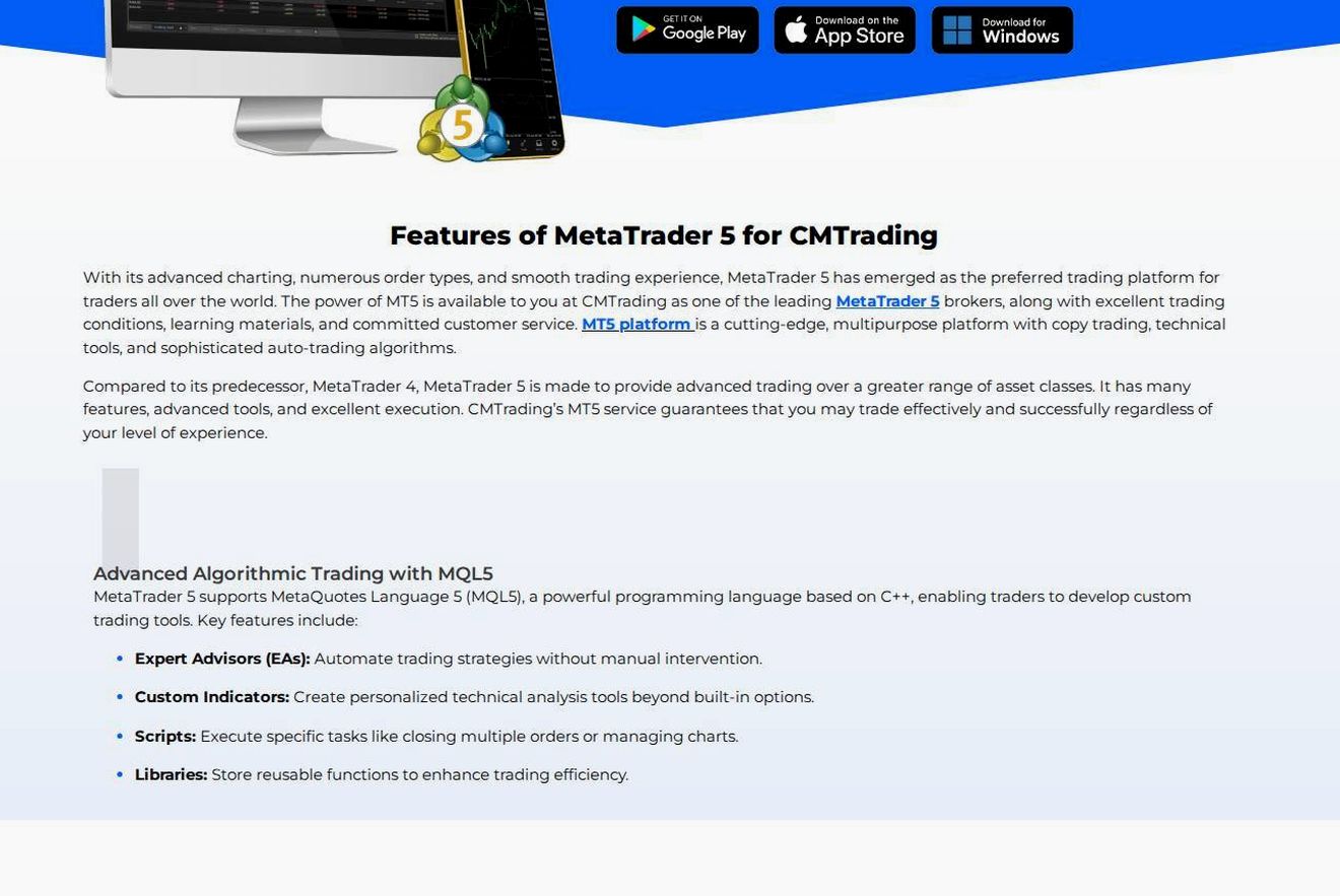 The platform page on the CMTrading website