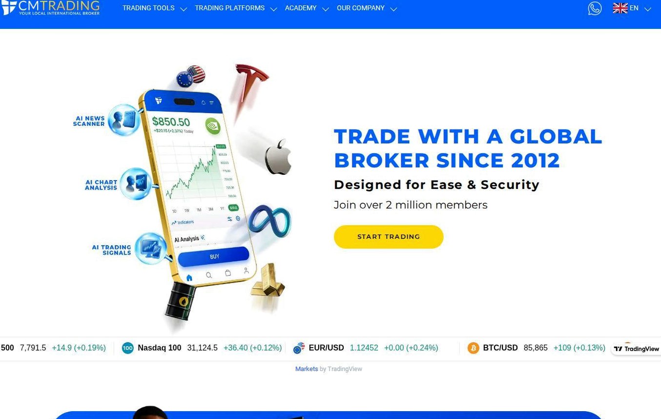 Screenshot of the CMTrading website