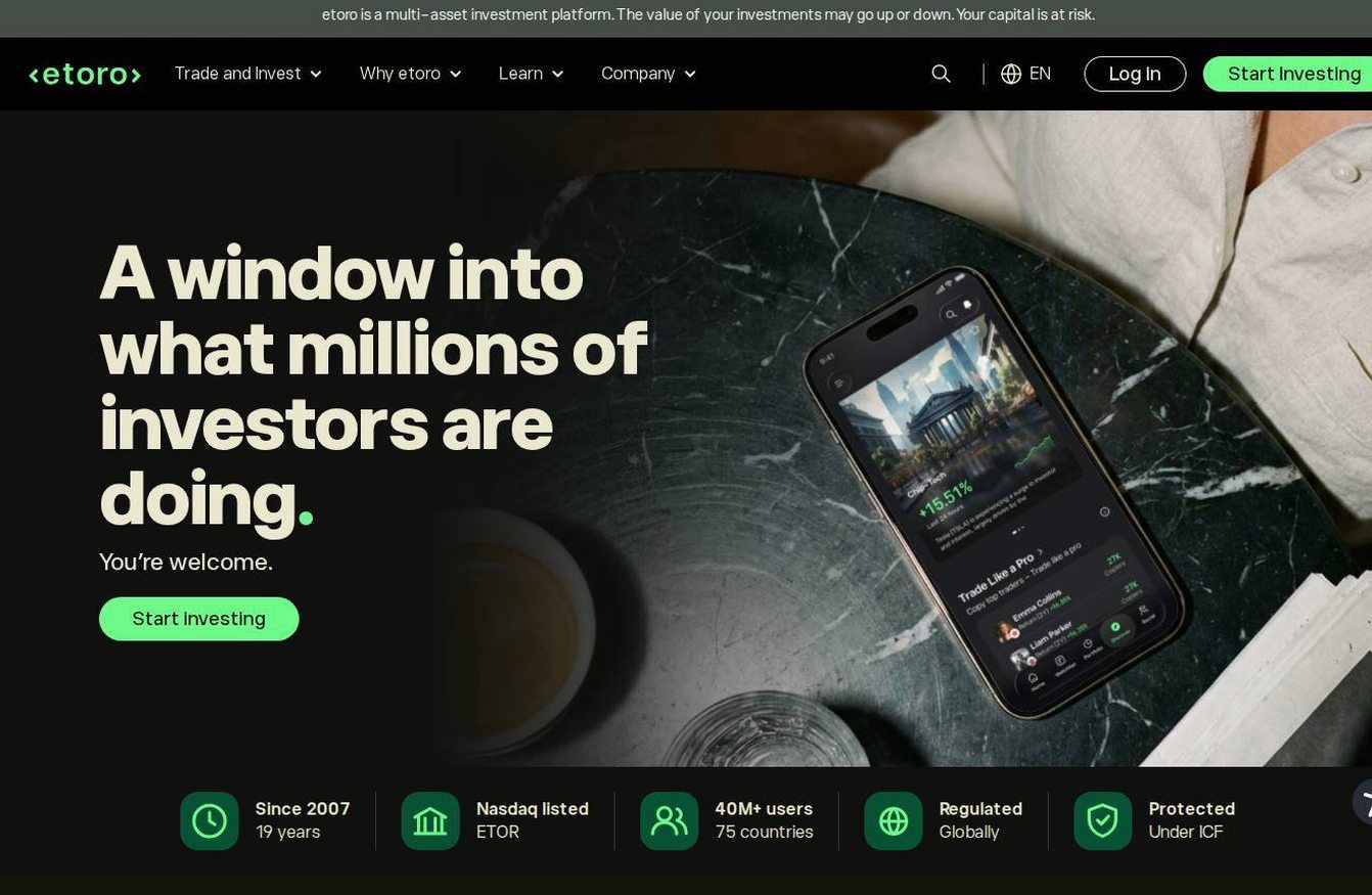 Screenshot of the eToro website