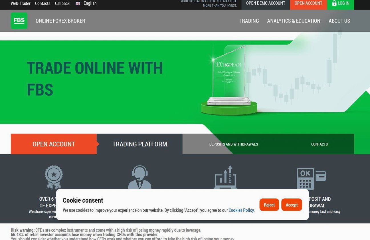 Screenshot of the FBS website