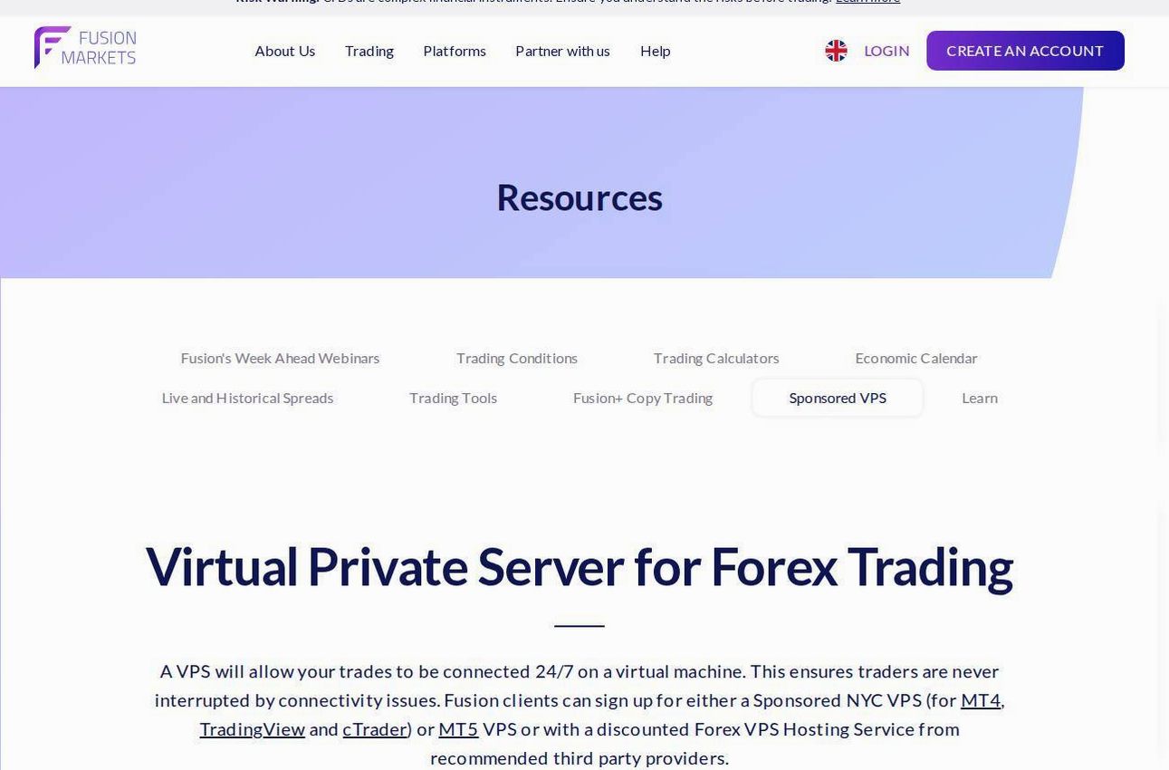 The platform page on the Fusion Markets website