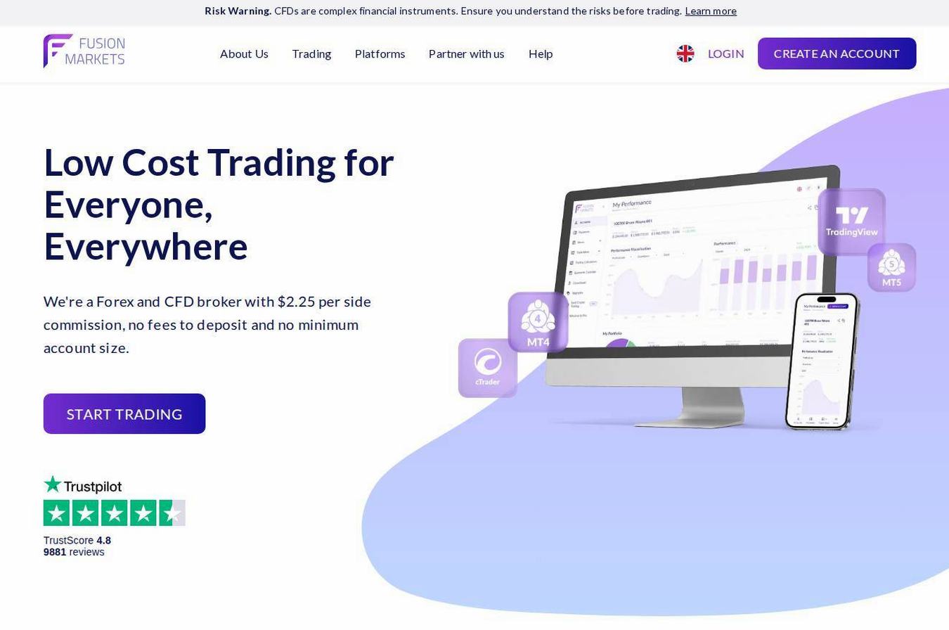 Screenshot of the Fusion Markets website