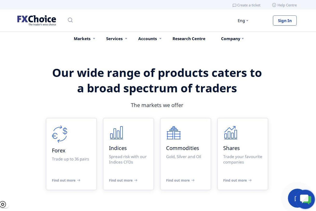 Screenshot of the FXChoice website