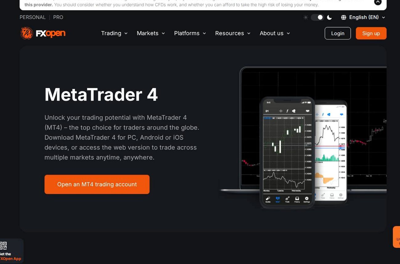 The platform page on the FXOpen website
