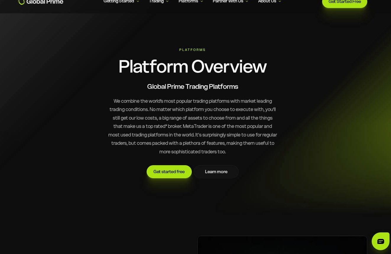 The platform page on the Global Prime website