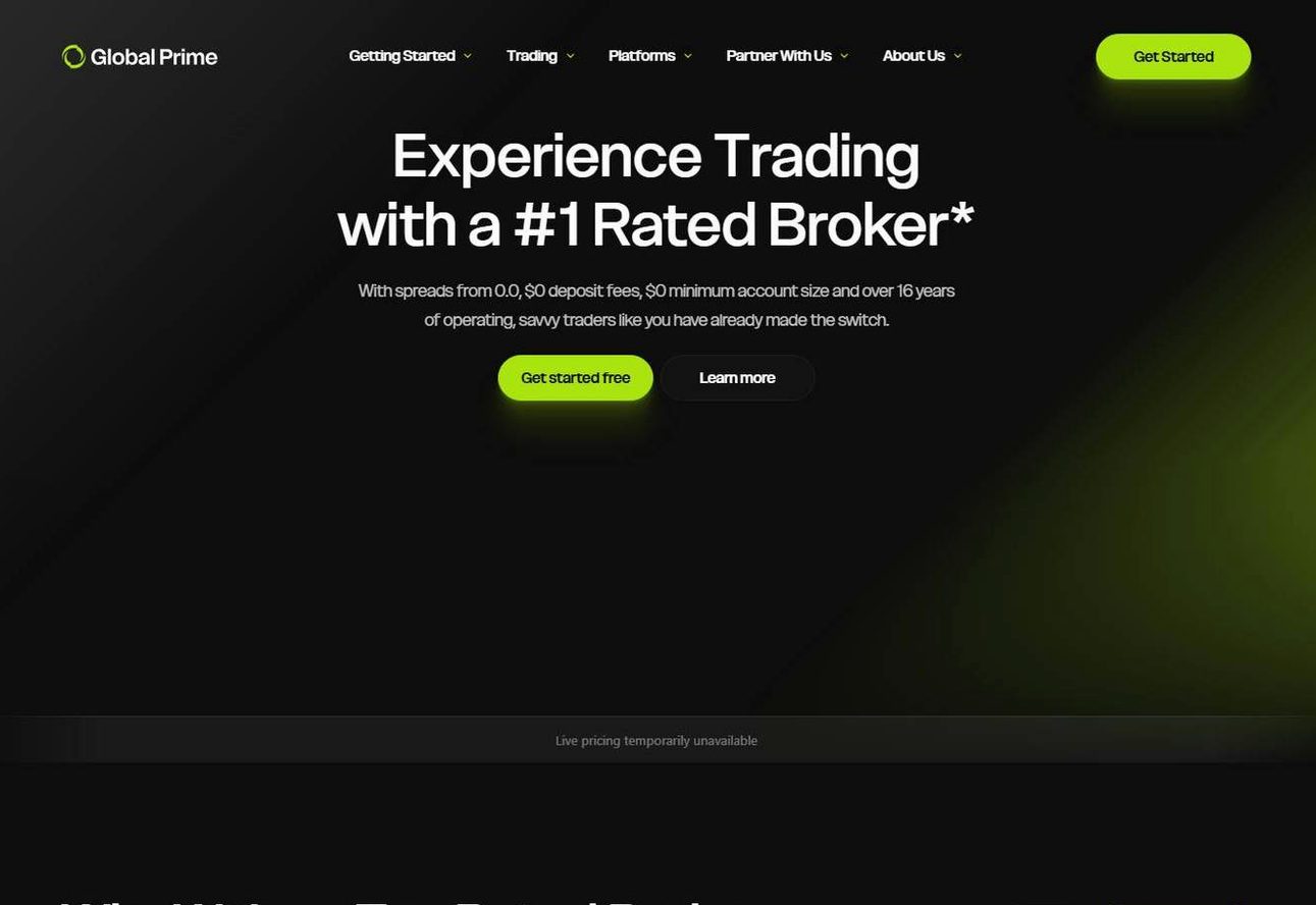 Screenshot of the Global Prime website
