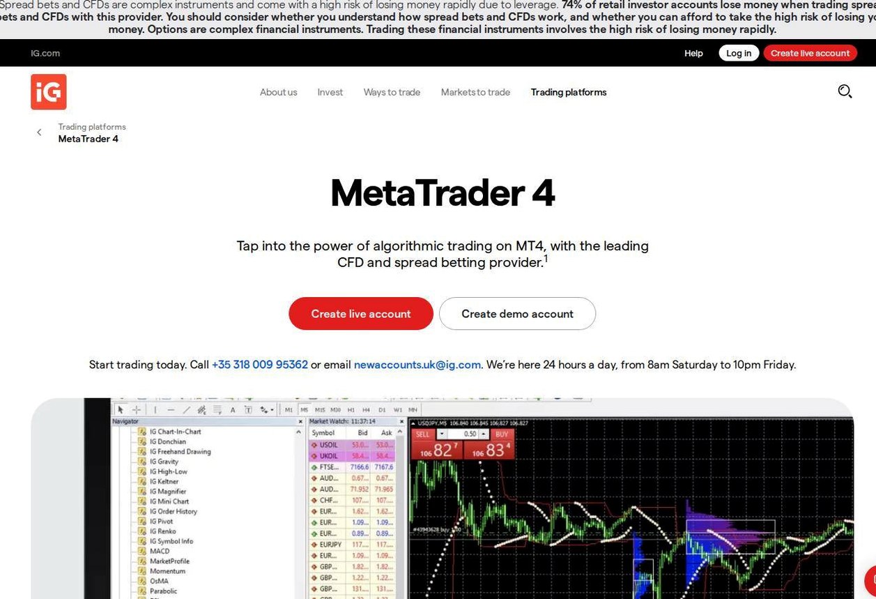 The platform page on the IG Markets website