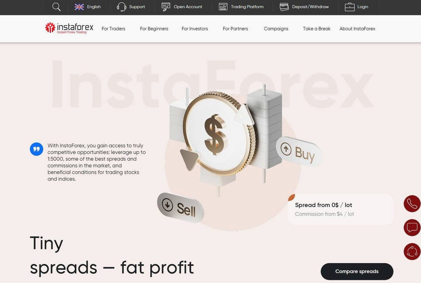 Screenshot of the InstaForex website