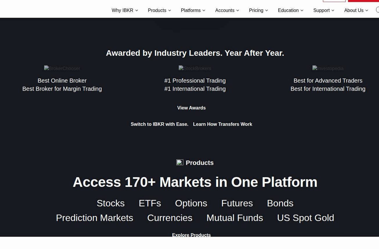 Screenshot of the Interactive Brokers website