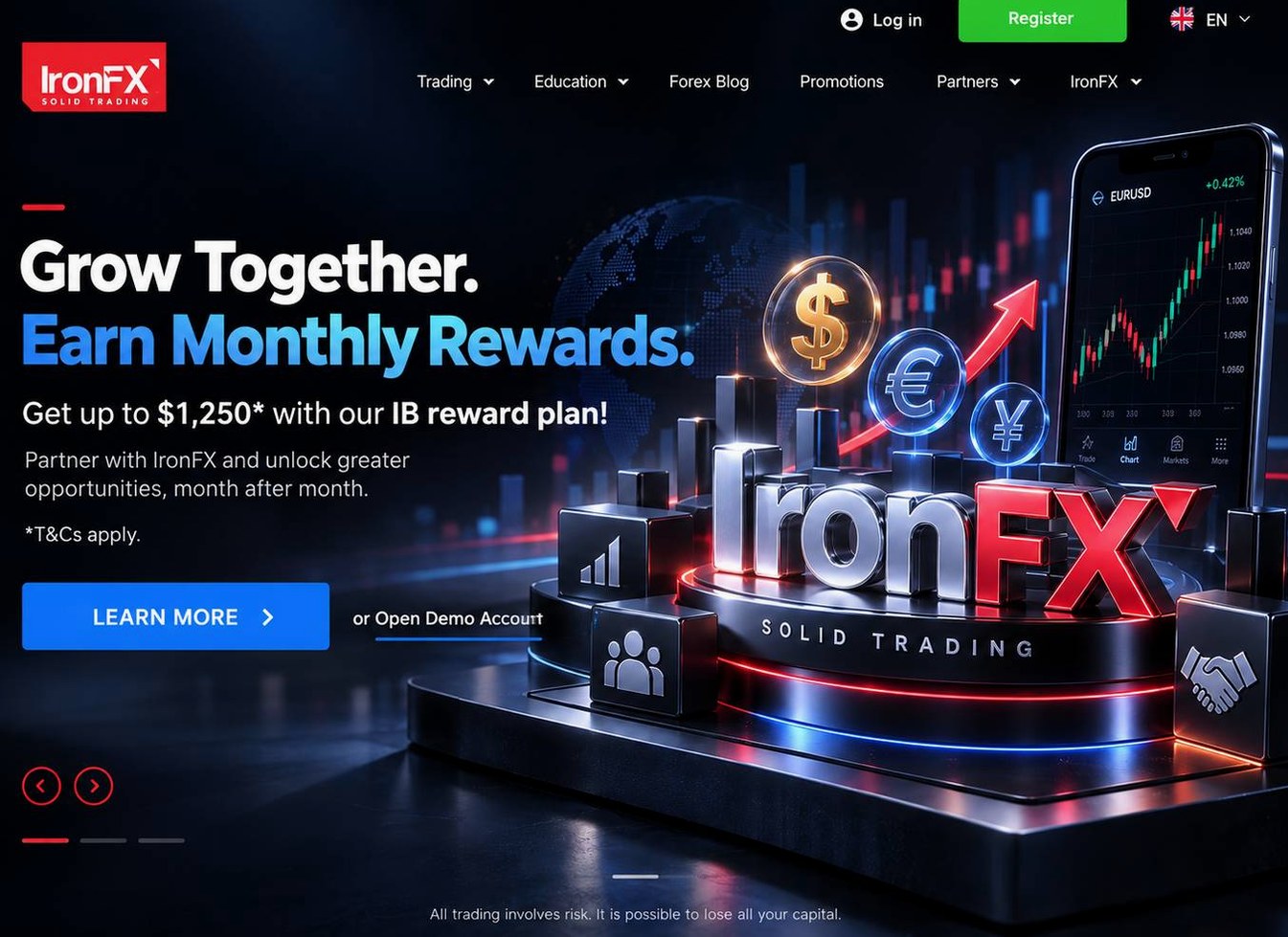 Screenshot of the IronFX website