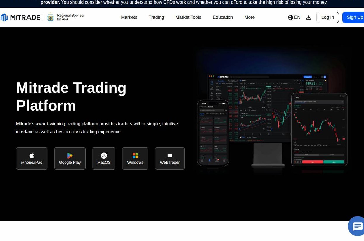 The platform page on the Mitrade website