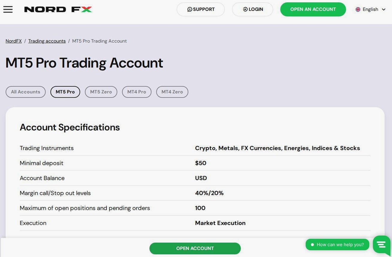 The platform page on the NordFX website