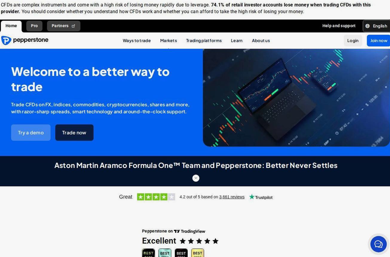 Screenshot of the Pepperstone website