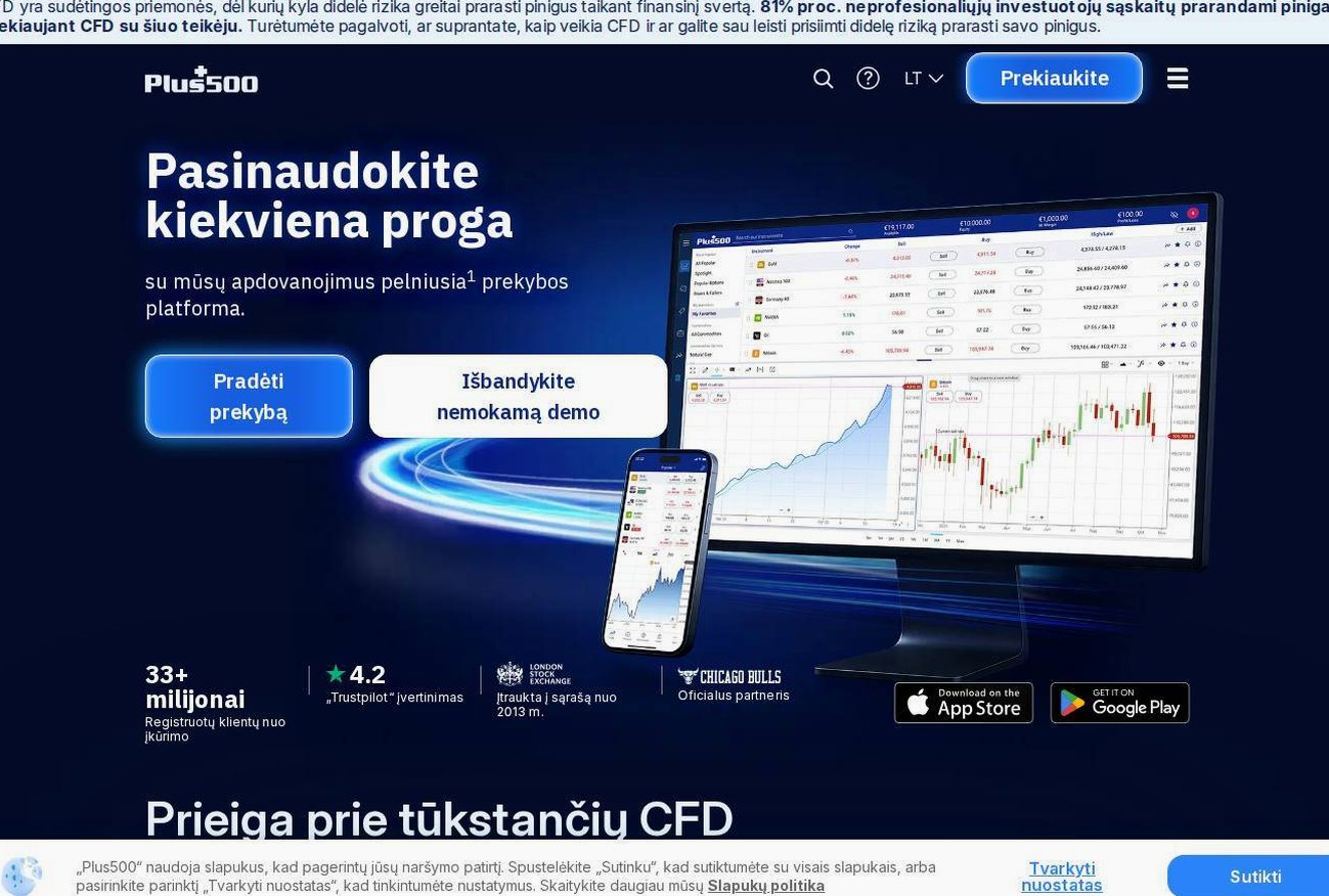 Screenshot of the Plus500 website