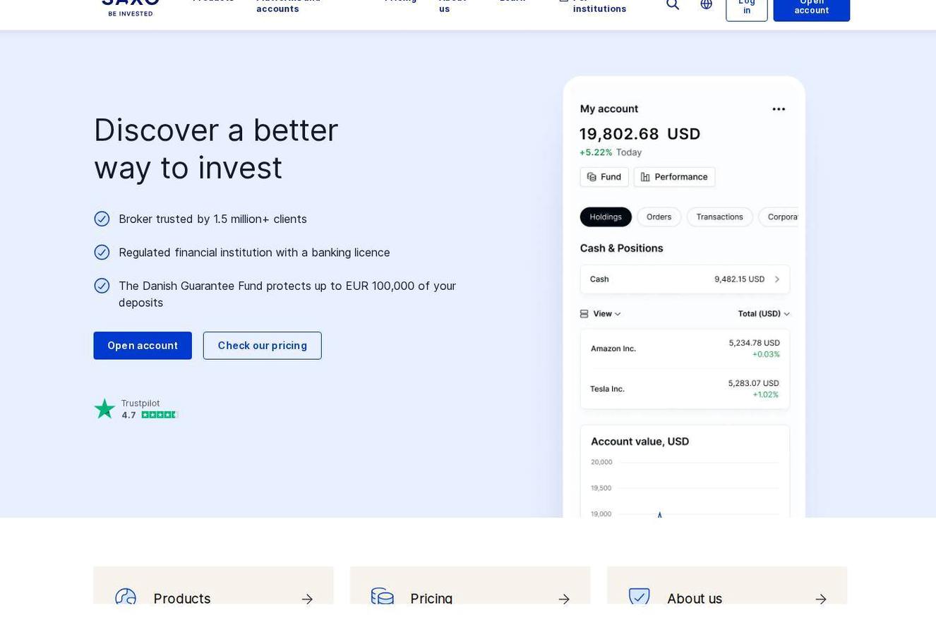 Screenshot of the Saxo Bank website