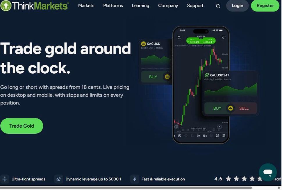Screenshot of the ThinkMarkets website