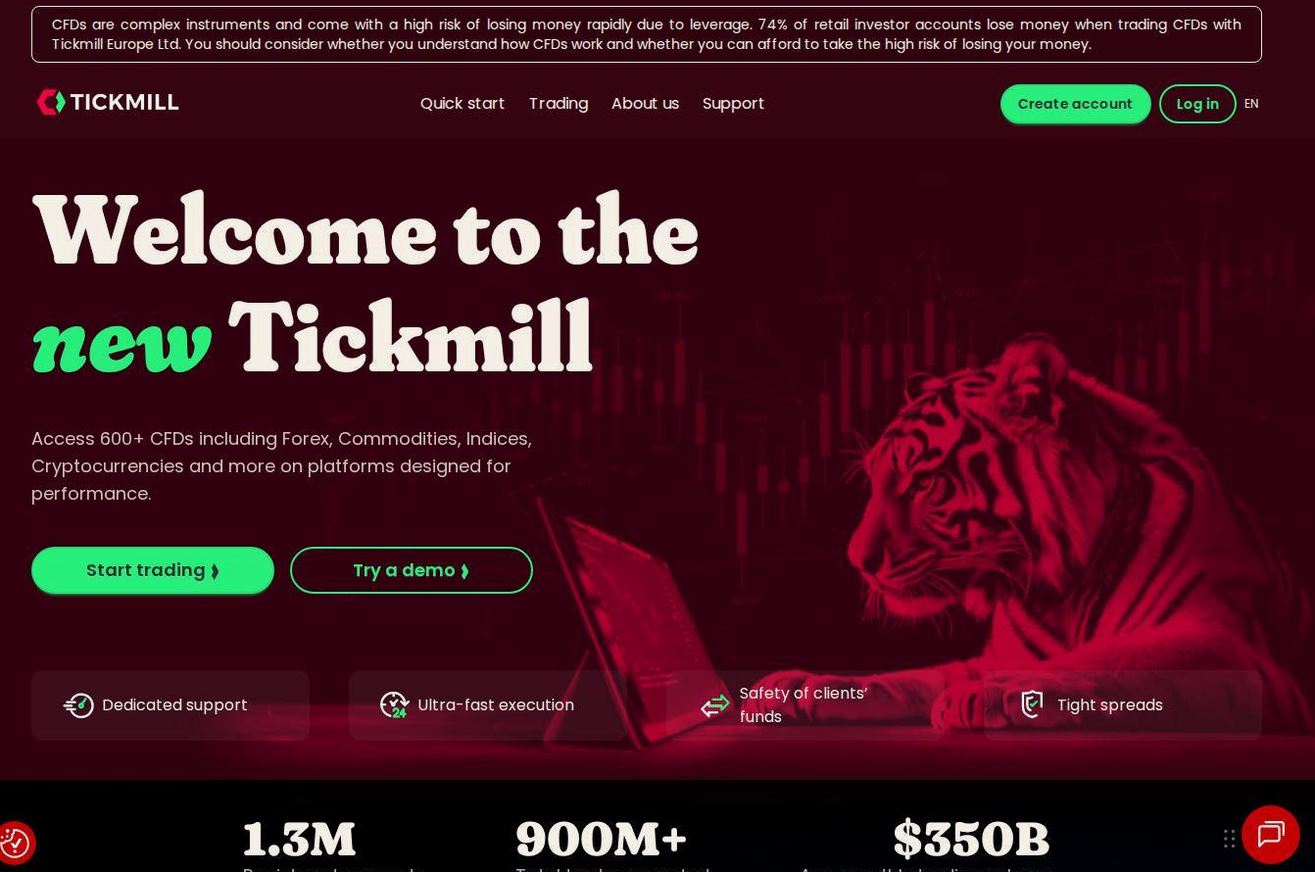 Screenshot of the Tickmill website