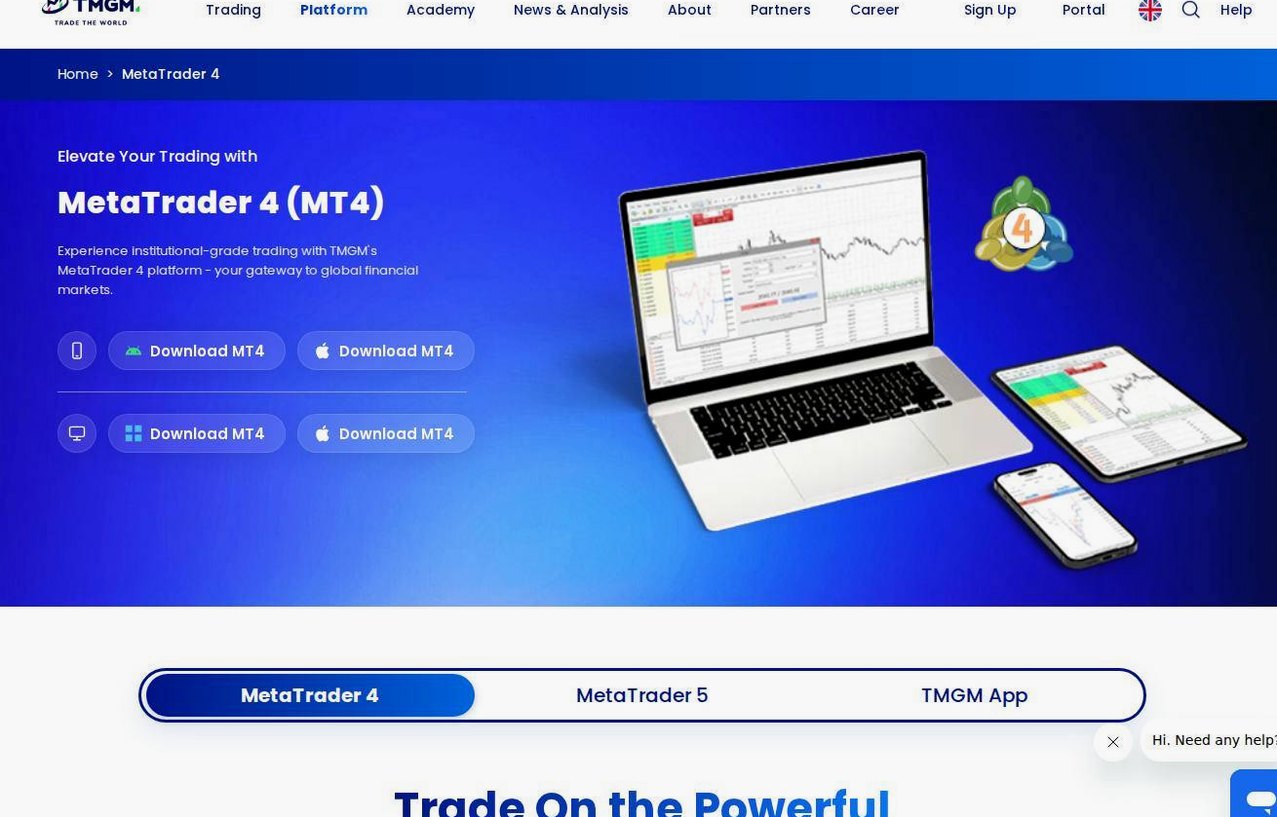 The platform page on the TMGM website