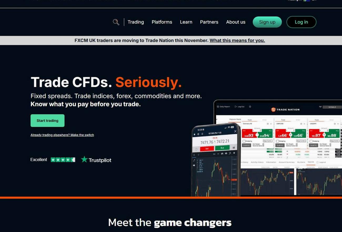 Screenshot of the Trade Nation website