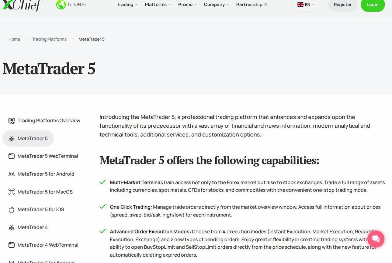 The platform page on the XChief website