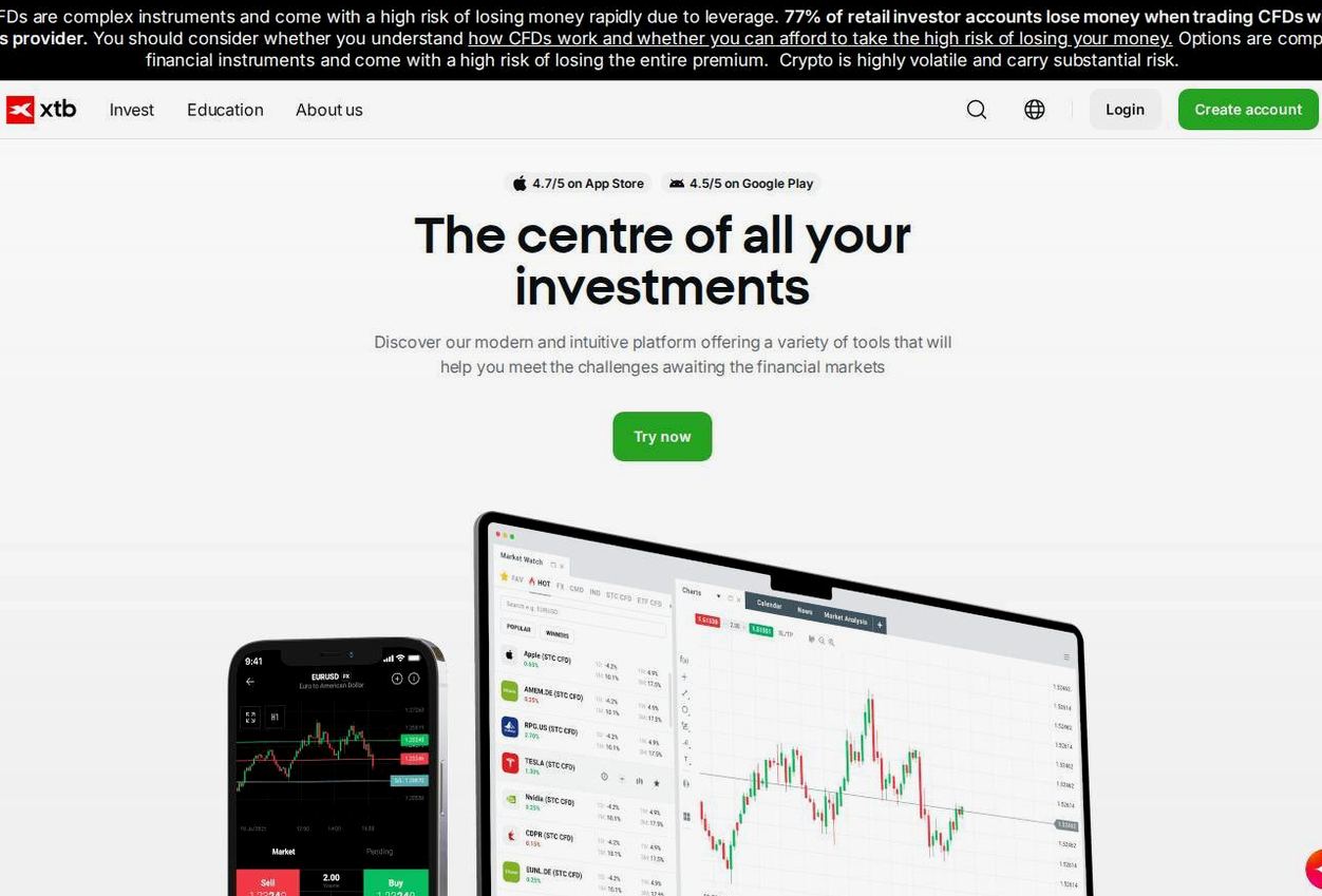 The platform page on the XTB website